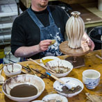 Richard Heeley at work in his pottery in Shropshire Feb 2018